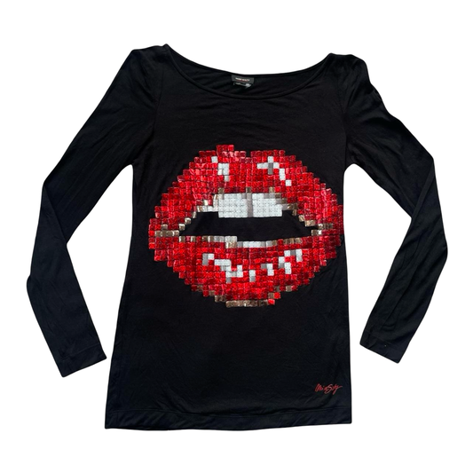 Miss Sixty Black Long Sleeve Sequin Lip Top.
