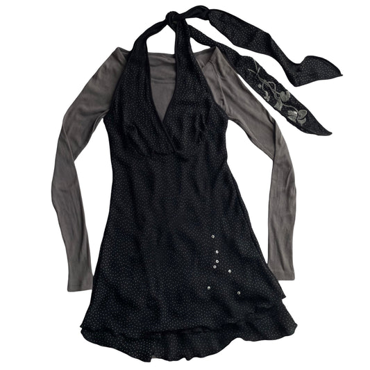 Cop copine layered black and grey polkadots mini dress.