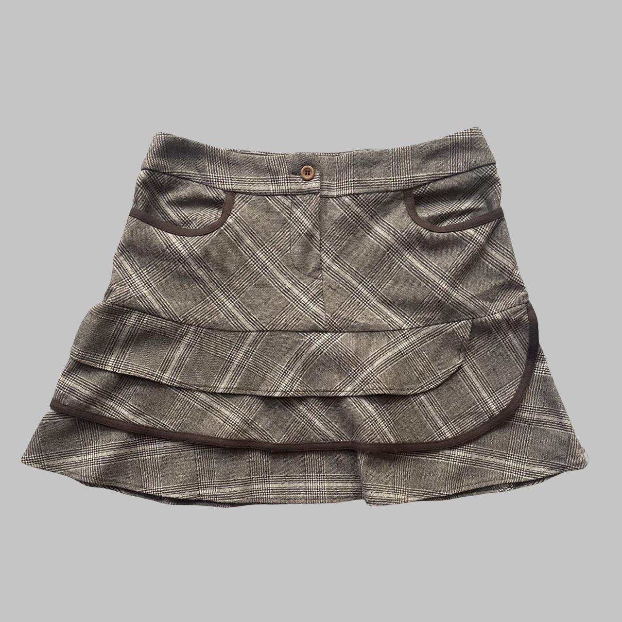 French brown and beige plaid mini skirt.