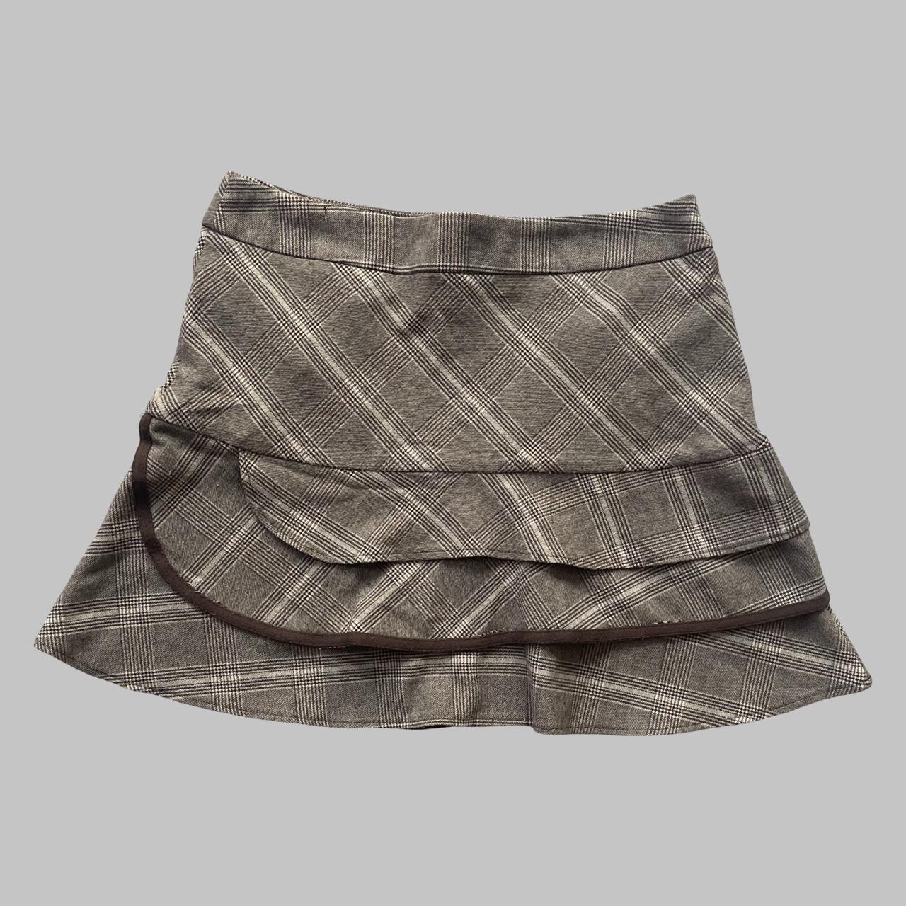 French brown and beige plaid mini skirt.