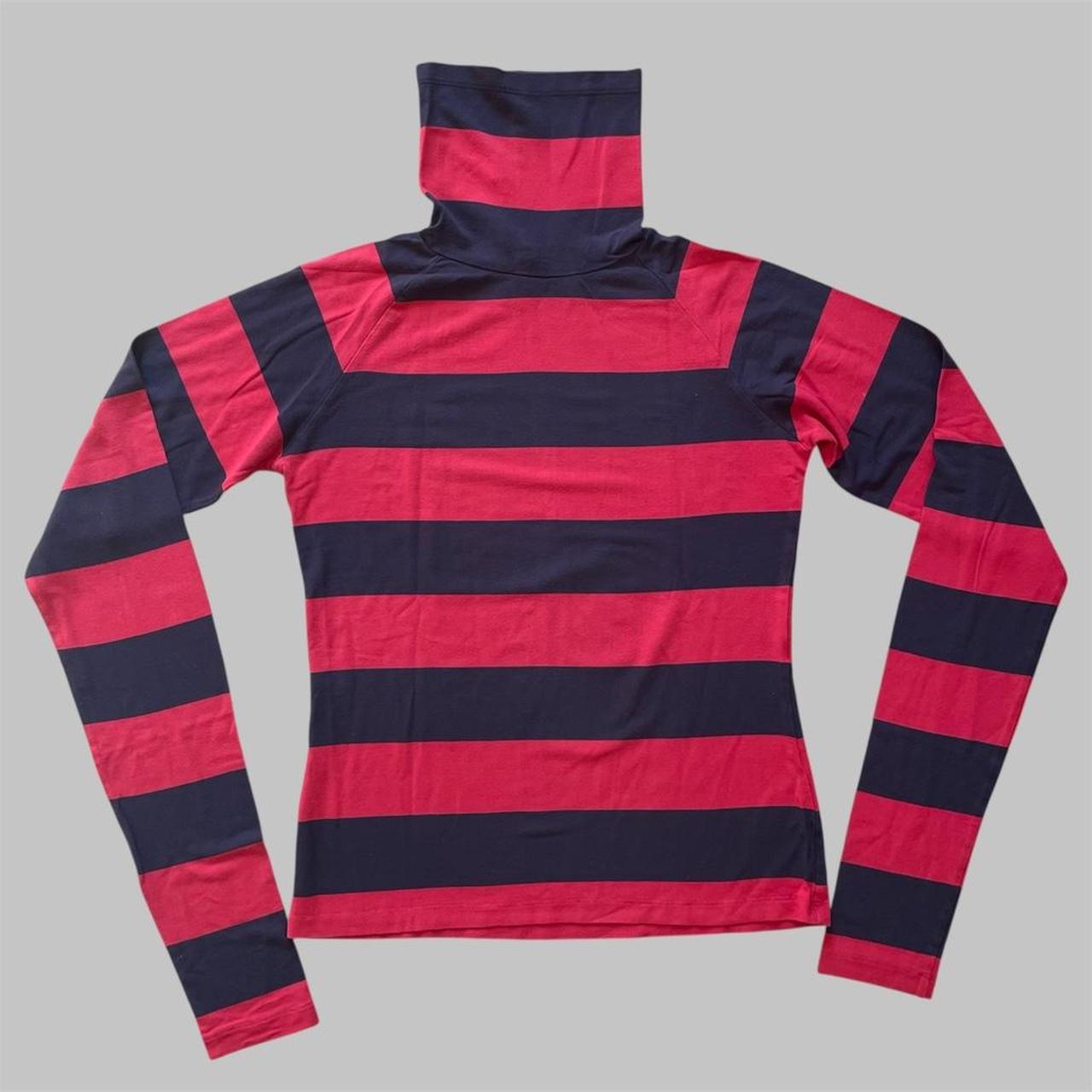 Cop copine red and black striped turtleneck top.