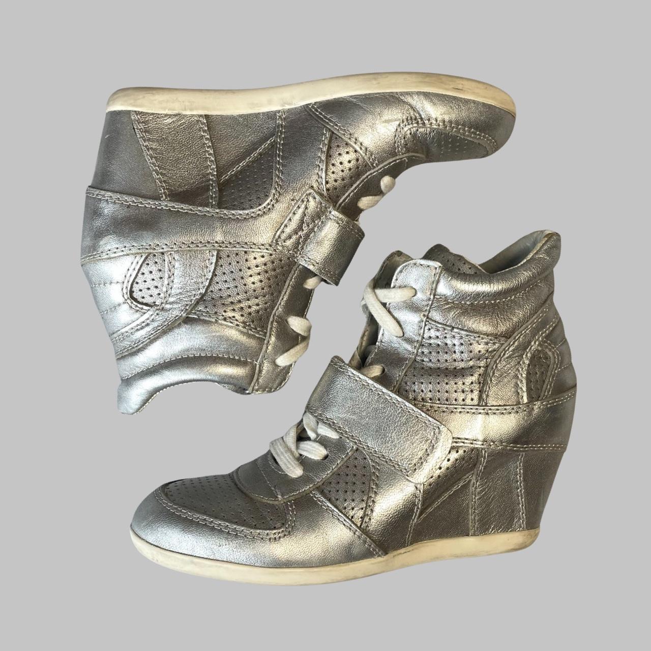 Silver leather hidden wedge sneakers