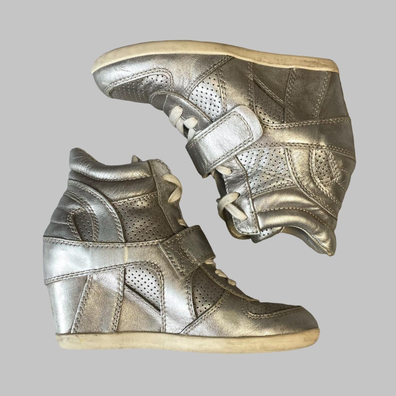 Silver leather hidden wedge sneakers