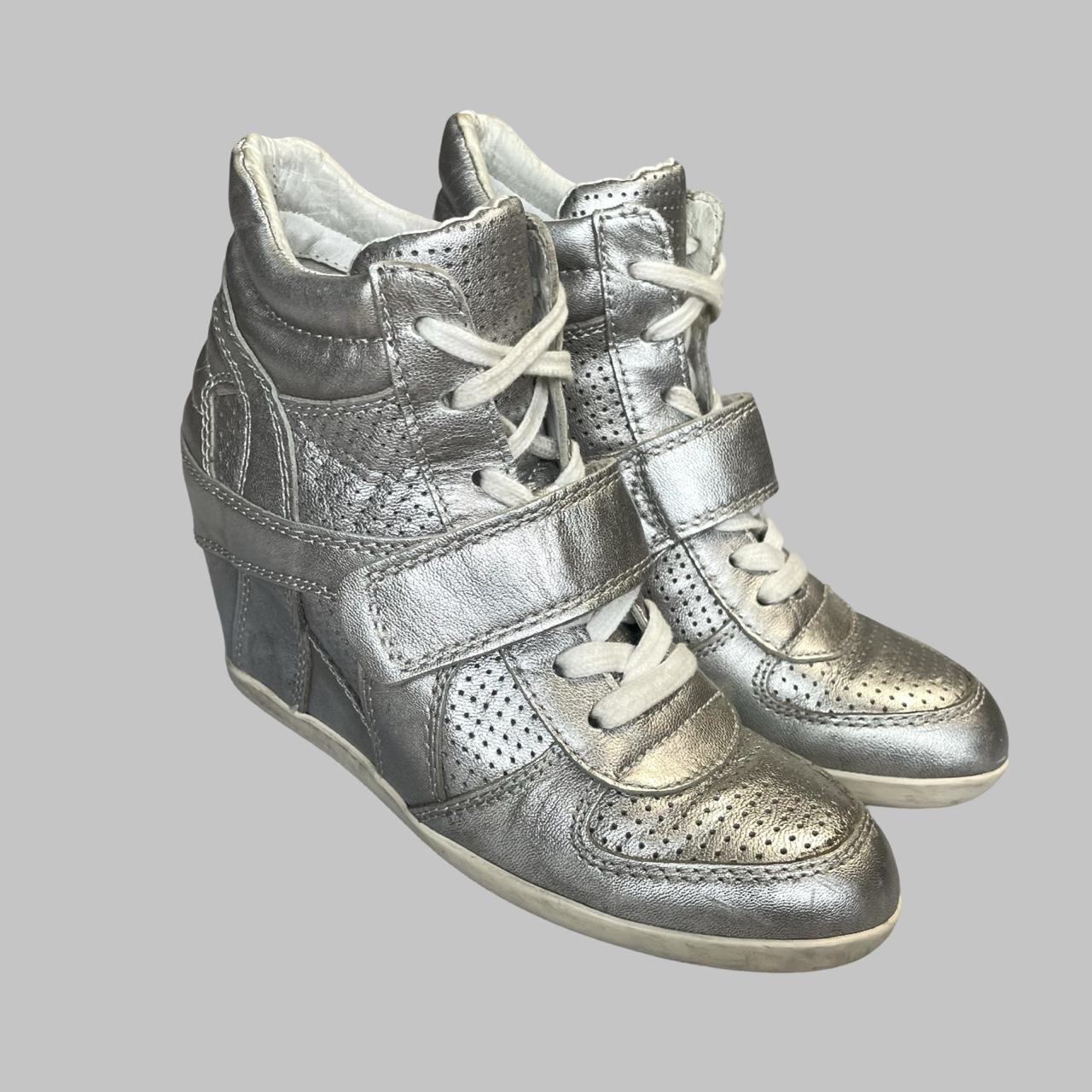 Silver leather hidden wedge sneakers