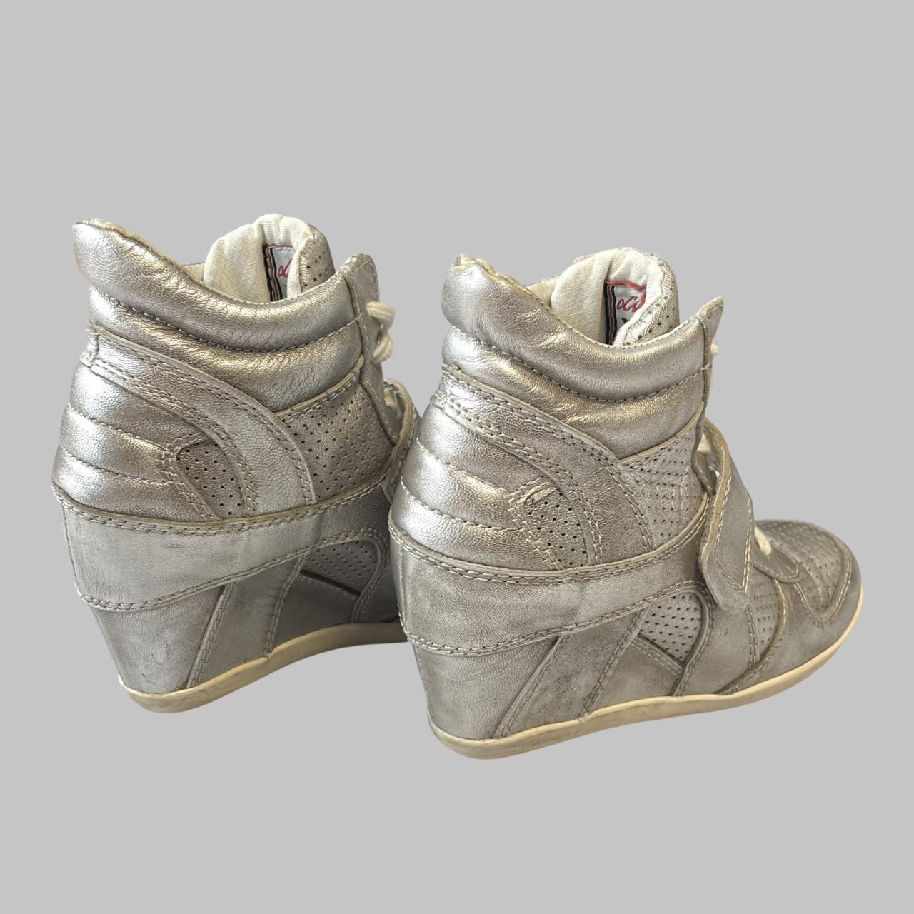 Silver leather hidden wedge sneakers