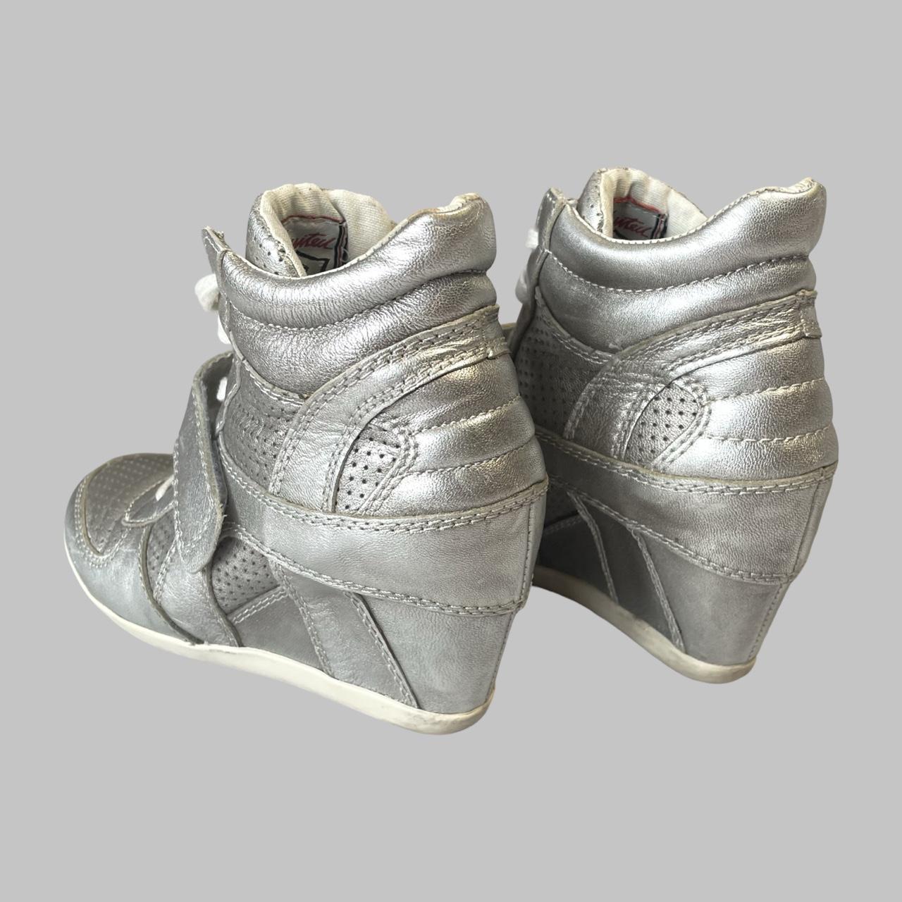 Silver leather hidden wedge sneakers