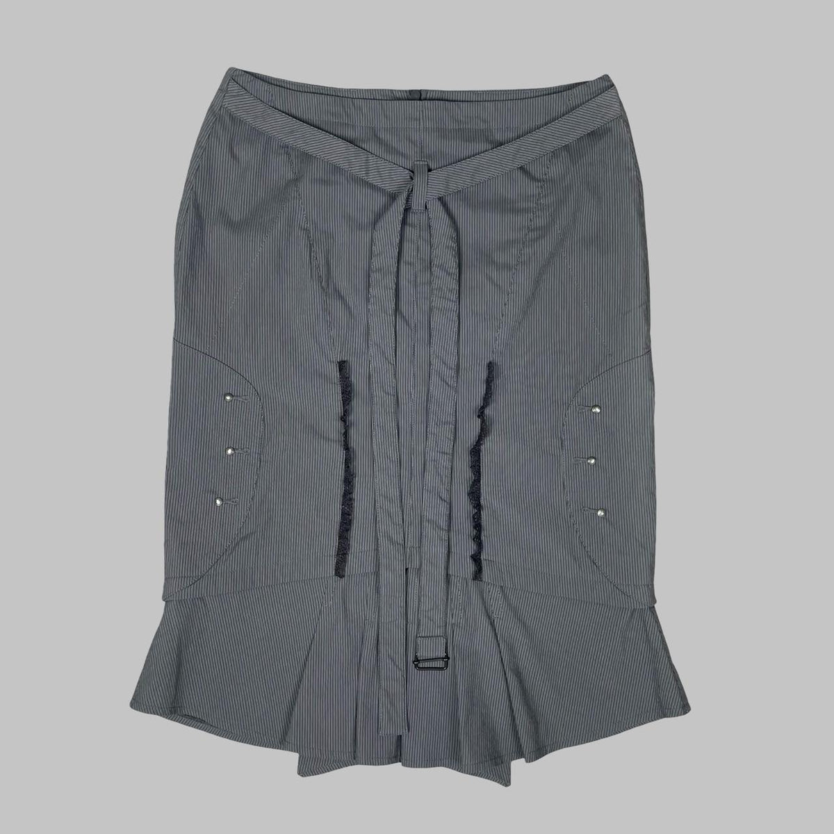 Italian grey pinstripe midi skirt.