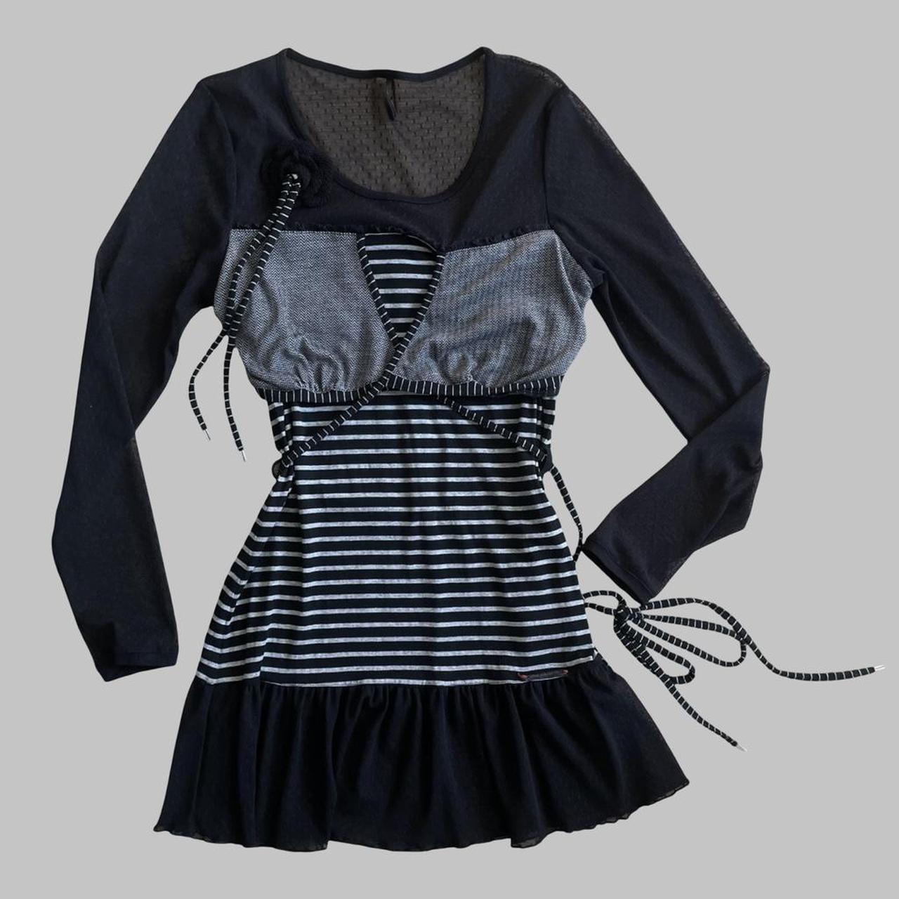 French multi-fabric mini dress.