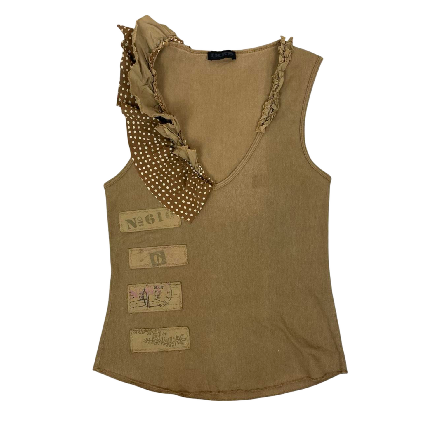 Beige mesh ruffle top IKKS.