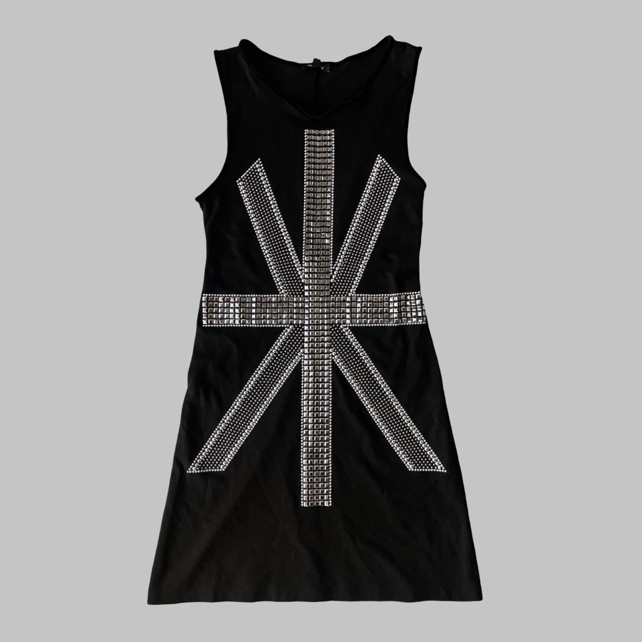 Black and silver mini dress with studded UK flag.